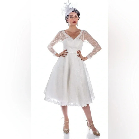 🦋B2G1🦋UNIQUE VINTAGE White 1950’s Style Madeline Wedding Bridal Dress NWT - Picture 1 of 16